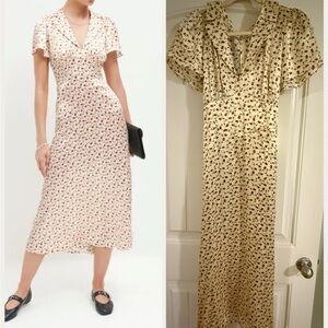 Reformation Cream Midi Dress with Red Floral Pattern